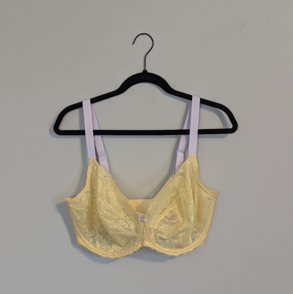 Freya Yellow Lace Bra with Light Pink Straps NWT